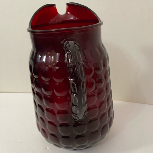 Vintage Anchor Hocking Ruby Red Bubble Glass Lip Water Pitcher 64 oz - Picture 3 of 11
